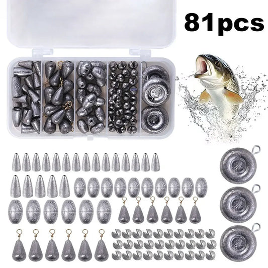 81PCS Removable Fishing Sinkers Weights Kit Fishing Flipping Weights Line Sinkers Hook Connector for Bass Fishing Tackle